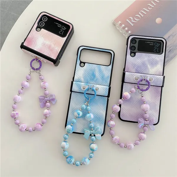 Pulseira Pulseira Luxo Estojo Vogue Gradiente para Celular Samsung Galaxy Folding Z Flip3 Flip4 5G Durável Elegante Couro Fold Shell à prova de Choque com Proteção de Dobradiça