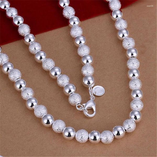 Ketten Großhandel Hohe Qualität Retro Charme Für Frauen Dame 8mm Perlen Silber Farbe Halskette Mode Schmuck Tag