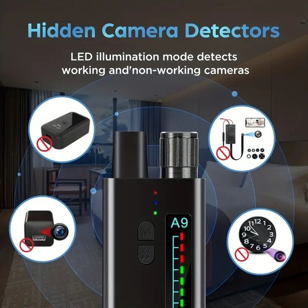 Детектор Hidden Camera Detector, портативное устройство A9 GPS Tracker Detactor Protector Protector RF -детектор беспроводной беспроводной скрытый устройства спальня отель Офис детектор