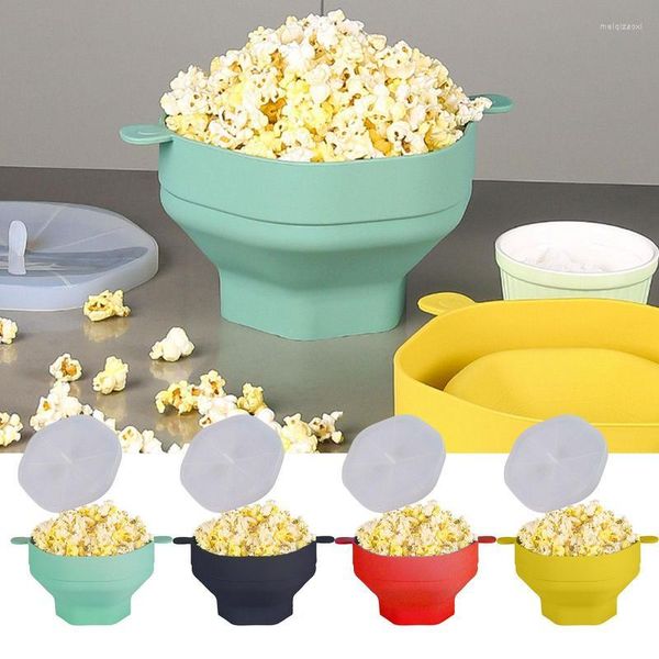 Schüsseln Popcorn Silikon Schüssel Mikrowelle Eimer mit Deckel hitzebeständige Chips Dish Haushalt Küche