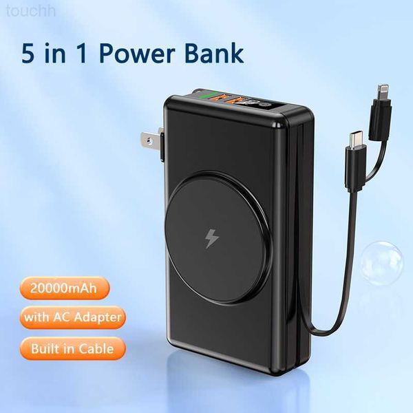 Handy-Powerbanks PD20W Schnellladung 20000 mAh Powerbank Magnetisches kabelloses Qi-Ladegerät für iPhone 12 13 Powerbank für Samsung S22 mit Kabeladapter L230728