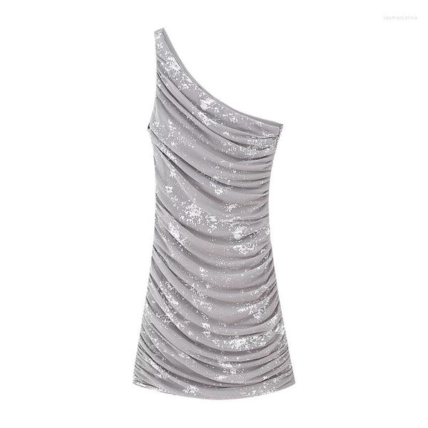 Lässige Kleider 2023 Sommer Sexy trägerlos plissiert schlank bedrucktes Tüllkleid Mode asymmetrischer Minirock