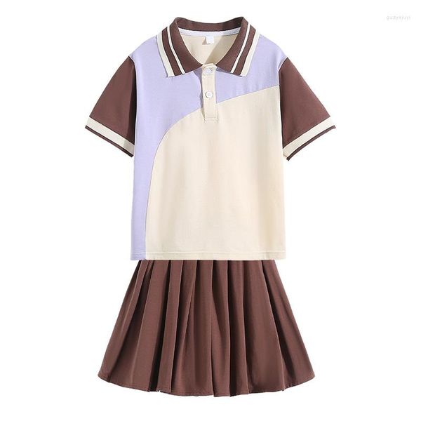 Giyim setleri Koreli Japon tarzı çocuk gündelik polo gömlek kız pileli etek set yaz okulu üniforma