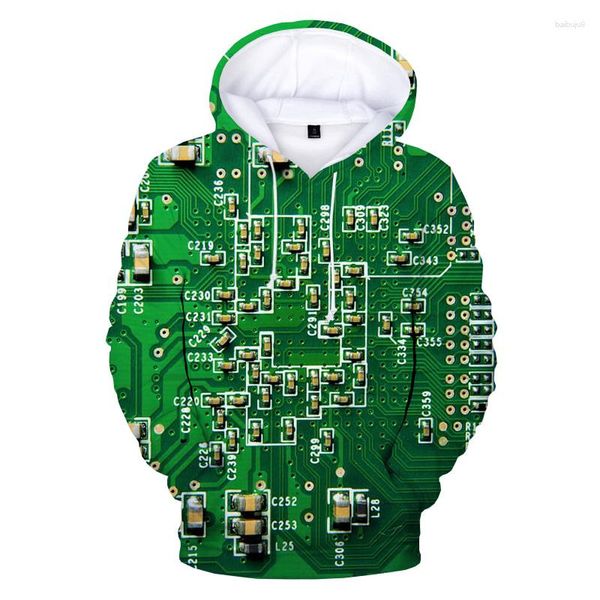 Мужские толстовки Электронная чип 3D -печать забавное свитер весна Хараджуку с капюшонами унисекс хип -хоп негабаритный 6xl
