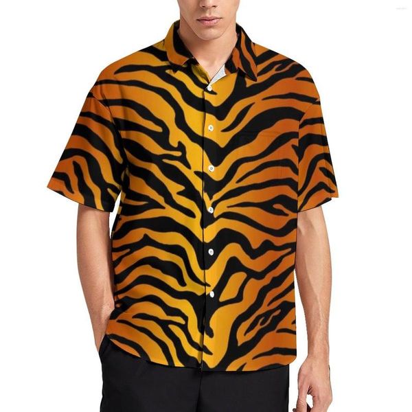 Camicie casual da uomo Tiger Stripes Camicia da vacanza gialla Stampa animalier Hawaii Camicette da uomo di tendenza Top grafici a maniche corte Taglie forti