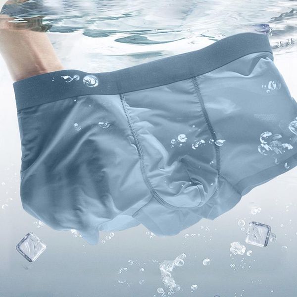 Cuecas masculinas de seda gelada cuecas sexy masculinas cuecas de fitness boxers para meninos tamanho grande 3A antibacteriano respirável elástico