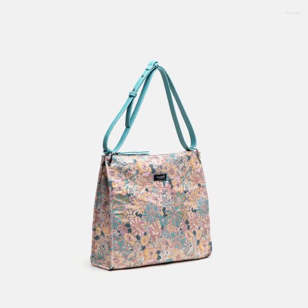 Borse da sera Borsa tote jacquard diagonale monospalla di grande capacità con ricamo floreale retrò in Morandi Color Hand Women Messenger