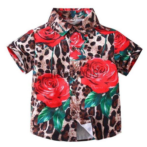 Kinderhemden Jungenhemd Sommer Jungen Kurzarmhemd Leoparden-Rosendruck Kleinkindhemden Atmungsaktive Baumwolle Weiche Mode Kinderkleidung Tops x0728