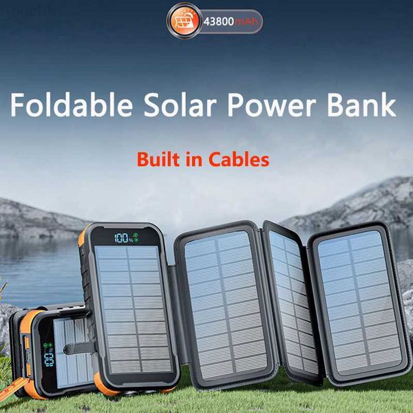 Handy-Powerbanks, faltbare Solar-Powerbank, 43800 mAh, mit 4 Kabeln, Solarpanel PD, 20 W, Schnellladegerät für iPhone 14, Samsung, Huawei, Xiaomi, Mi Powerbank L230824