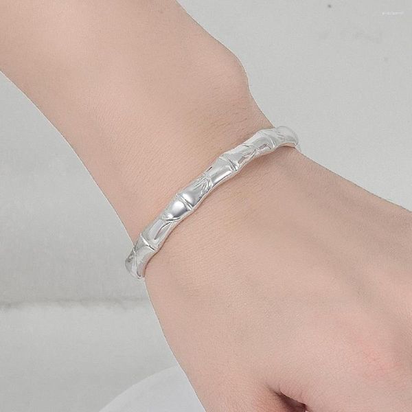 Pulseira de bambu com abertura segura estilo étnico feminino pulseira folheada a prata para meninas