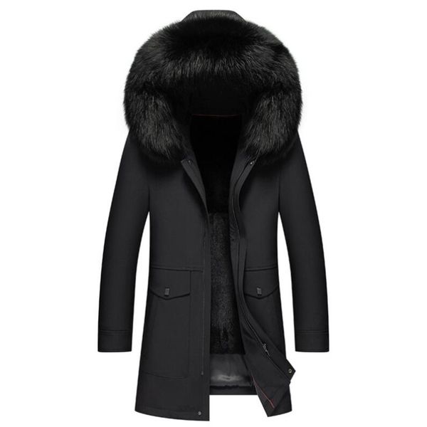 Inverno novo casaco masculino super grande gola de pele de raposa natural parka masculino médio longo rex coelho forro de pele quente juventude moda