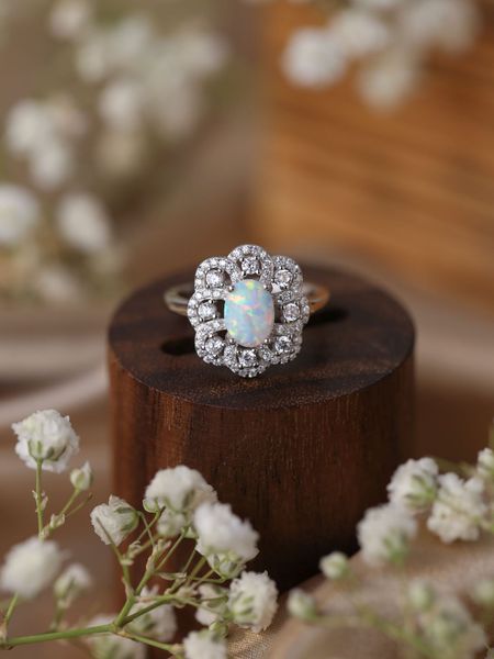2023 Europa e America S925 argento sterling personalizzato esagerare moda creativa squisita nuovo anello opale bianco femminile