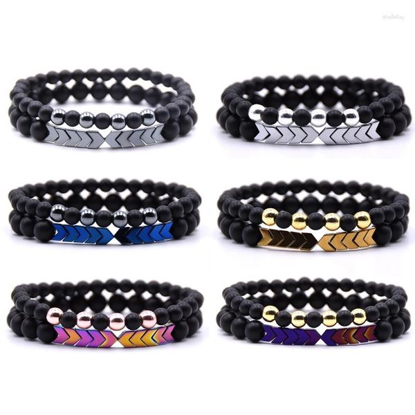 Strang 2 Stück Stein Pfeilspitze Armband für Männer runde Perlen Schmuck Geschenk