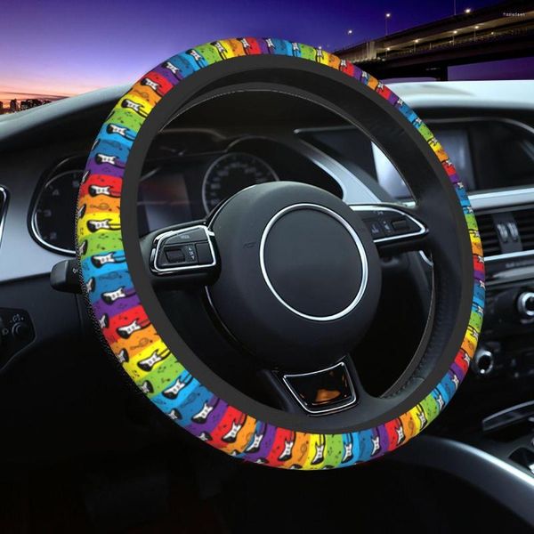 Coberturas de volante coloridas Guitarra Rock Star Music Capa para carro 38 cm Macio Adequado Estilo de carro Acessórios interiores