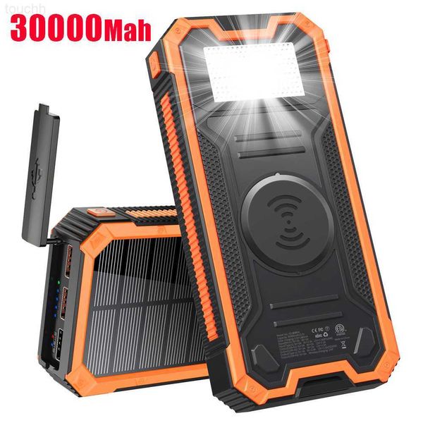 Handy-Powerbanks PINZHENG 30000 mAh 10 W kabelloses Ladegerät Solar Power Bank tragbare externe Batterie wasserdichte Powerbank für iPhone Xiaomi Huawei L230824