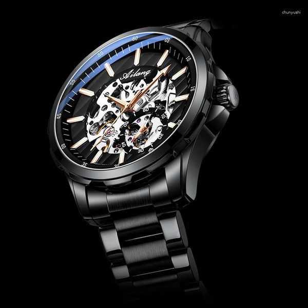 Relógios de pulso 2023 automáticos masculinos mecânicos, moda empresarial, oco, pulseira de aço inoxidável, marca principal