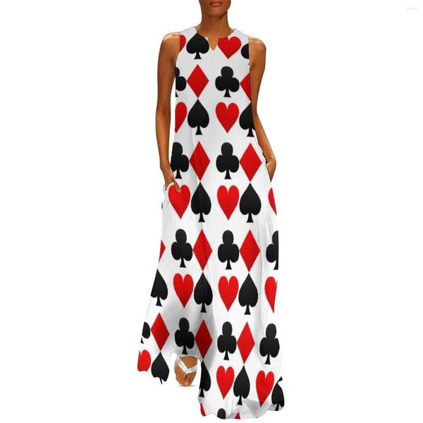 Vestidos casuais Poker Card Dress Hearts Diamonds Clubs Spades Vintage Maxi Street Style Bohemia Long Print Vestido Grande tamanho 5xl