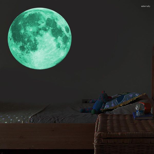 Sacchetti portaoggetti 30cm Luminous Moon 3D Wall Sticker per la camera dei bambini Living Decor Camera da letto Decorazione Home Decalcomanie Glow In The Dark Wallpaper