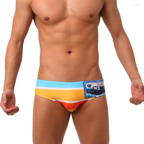 Shorts masculino FZ62 2023 verão praia cintura baixa roupa de banho masculina estampada laranja biquínis sexy gay surf sunga cuecas maiôs