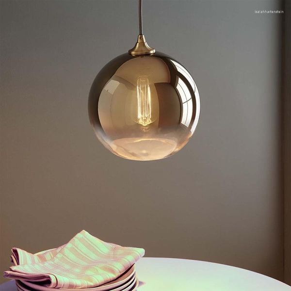 Pendelleuchten Nordic Postmodern Ball Schlafzimmer Nachttisch Kreative Bar Restaurant Licht Luxus Farbverlauf Halbbeschichtete Glas Kronleuchter