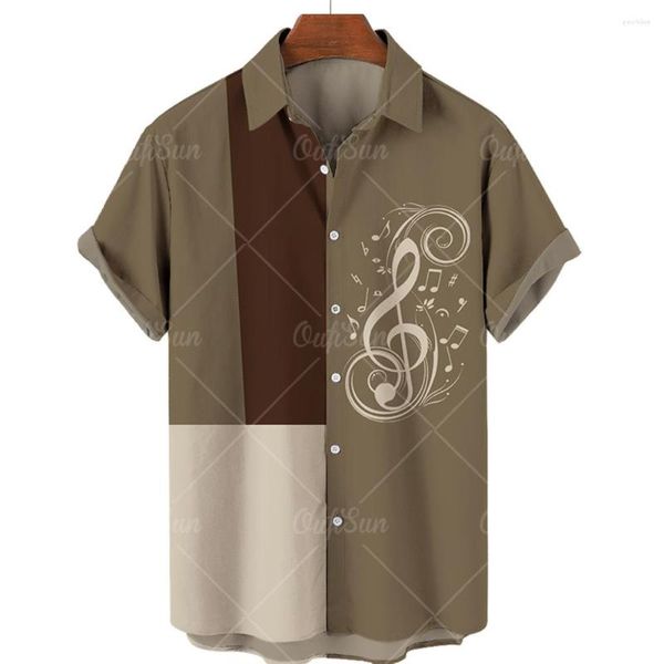 Herren Freizeithemden Sommer Hawaiihemd Mode 3D Klavier Musiknoten Kurzarm Revers Single Button Strandkleidung