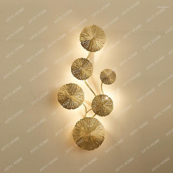 Wandleuchte Kupfer Glanz Gold Lotusblatt Vintage Retro Nachttisch Schlafzimmer Wohnzimmer Kunst Dekor Home Beleuchtung Wandlampen G4 Glühbirne