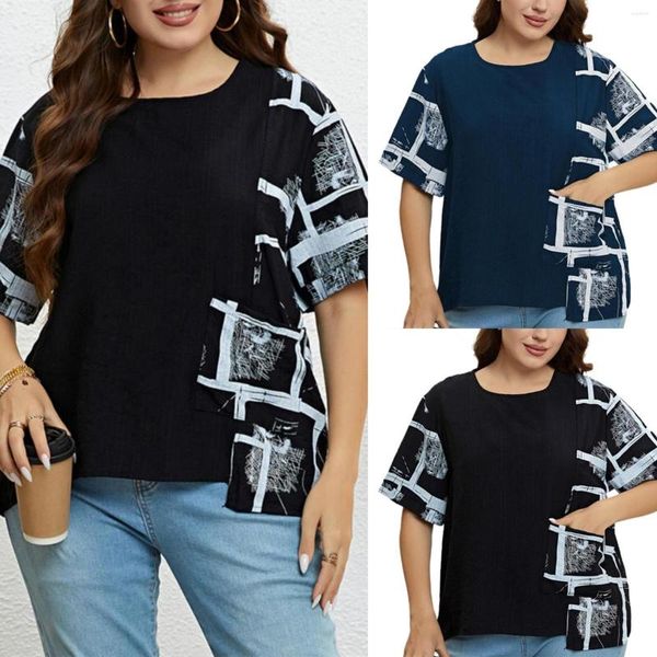 T-shirt da uomo Summer Large Size Tasca con stampa irregolare Riposo allentato Tunica arruffata 2 A Tee Canotta Donna Top 1x