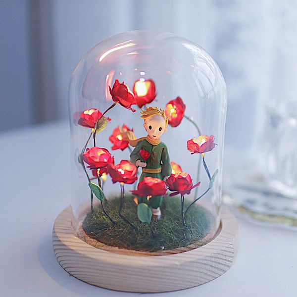 Dekorative Blumenkränze, Glücksklee, handgefertigt, kleiner Prinz und Rosenstrauch, Nachtlicht, DIY-Ornament, LED, Heimdekoration, Geburtstagsgeschenk für Freunde, Familie, Kind 230729