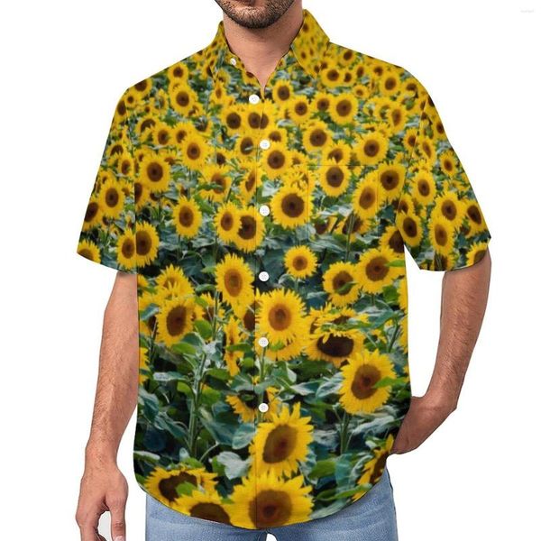 Erkekler Sıradan Gömlek Ayçiçeği Gömlek Tarlası Çiçekler Baskı Tatil Gevşek Hawaiian Komik Bluzlar Kısa kollu Özel Büyük Boy Üstler