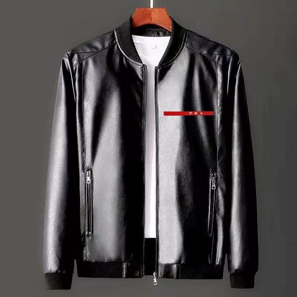 Designer-Herren-Prasa-Lederjacke, Herrenjacke, Herbst, Frühling, Stehkragen, Reißverschluss, Motorradmode, Motorrad-Lederjacke, hohe Qualität