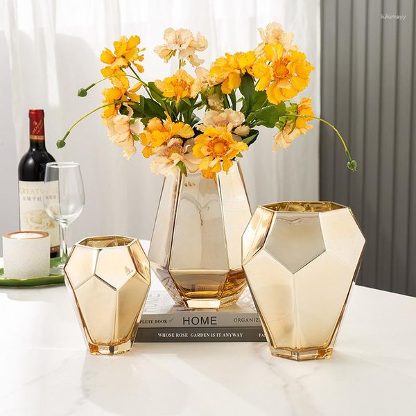 Vasen Kreative Nordic Wohnzimmer TV Schrank Tisch Dekorationen Licht Luxus Hochwertige Europäische Gold Glas Vase Weiche Dekoration