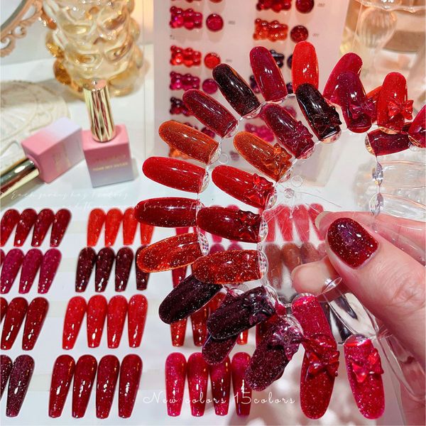 Smalto per unghie Rosso Riflettente Glitter per unghie Gel Smalto Effetto Scintillante Soak Off Gel Semi Permanente Per Manicure Nail Art Gel per unghie UV 230729