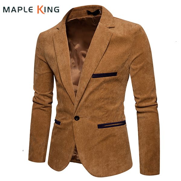 Ternos masculinos Blazers Moda Casual Men Blazer Corduroy Patchwork Mens Business One Button Slim Fit Masculino Macho Macho Jaqueta Blazers M-XXXL 230729