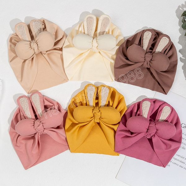 Chapéu de coelho turbante para bebê recém-nascido bonés indianos elásticos macios meninas acessórios para o cabelo crianças orelha de coelho gorros quentes fofos adereços para fotos