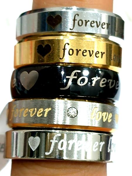 Atacado 30 Pcs Prata Placa de Ouro Forever Love Casais Amantes Anéis Namorada Anel de Noivado de Casamento de Aço Inoxidável Esposa Marido Presente de Aniversário