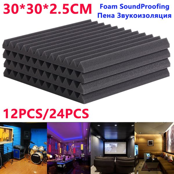 Adesivos de parede 12 24PCS 300x300x25mm Fita de vedação Studio Acoustic Foam Isolamento Soundproofing Resistente ao fogo Isolamento à prova de som Painéis de absorção 230729