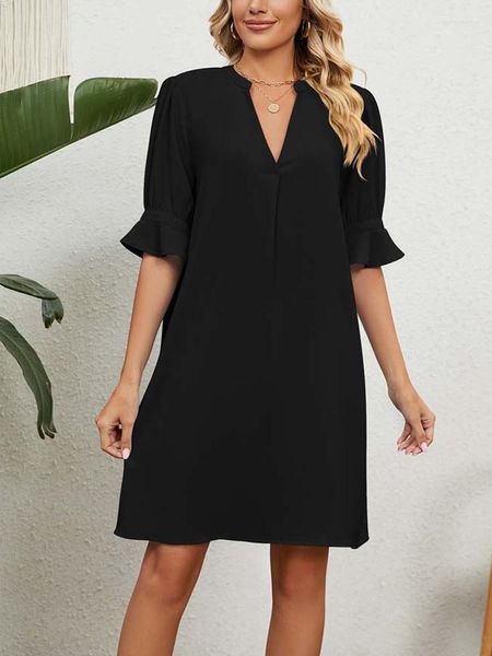 Abiti casual 2023 Abito da camicia estiva Donne sciolte a V Neck Black Short Short Midi Ladies XXL