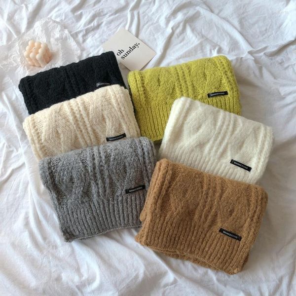 Schals Hohe Qualität Reine Farbe Gestrickte Verdicken Warme Weiche Brief Label Schals Wraps Twist Winter Lange Schal Für Frauen