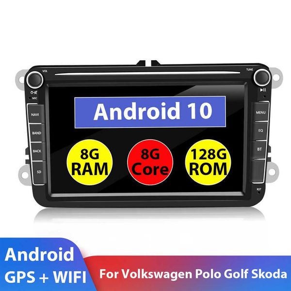 2 DIN Android 10 8 128 GPS Multimedia Player Car Radio Autoradio para VW Volkswagen Golf Polo Passat B7 B6 Leon Skoda1882