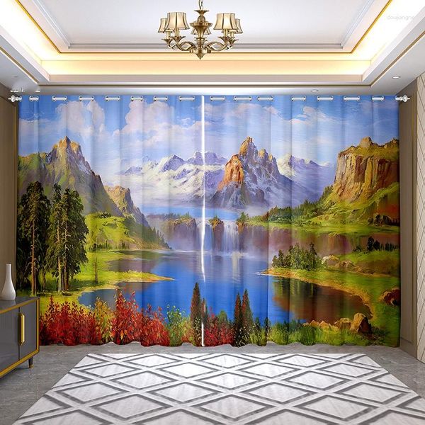 Cortina personalizada estilo pintura de paisagem arte americana quarto infantil sala de estar estúdio 65% sombreamento fino