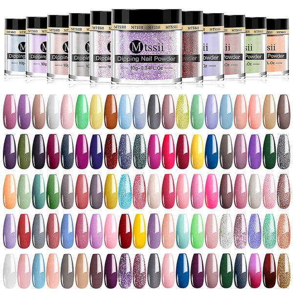 Unha Glitter Mtssii 10Pcs Dipping Nail Powder Set Series Color Holographics Glitter Chrome Sem Lâmpada Cure Unhas Decorações Kit 230729
