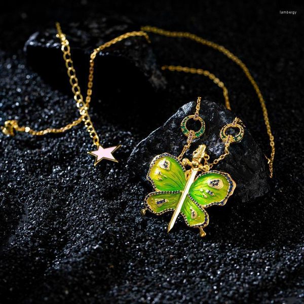 Catene Farfalla Collana Donna Collane semplici Catena da donna Ciondolo da donna Gioielli per ragazze Collares in acciaio inossidabile coreano alla moda verde