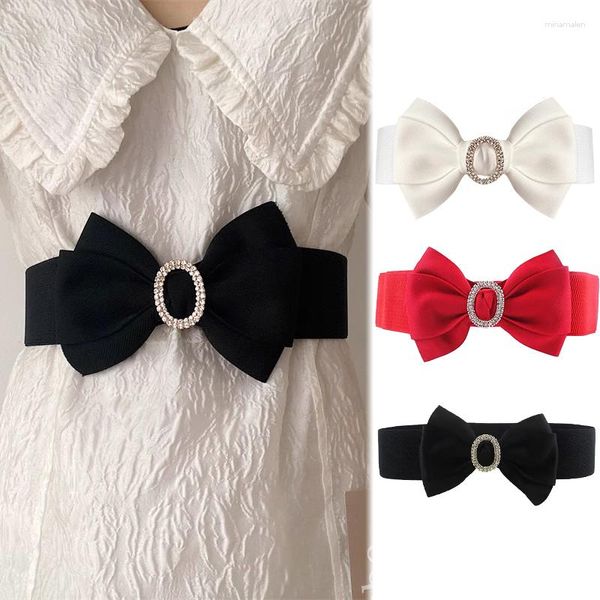 Cinture Elegante cinturino grande con fiocco Donna Cintura larga elastica nera Bowknot Strass Cintura Abito femminile Gonna Decorazione Cummerbunds