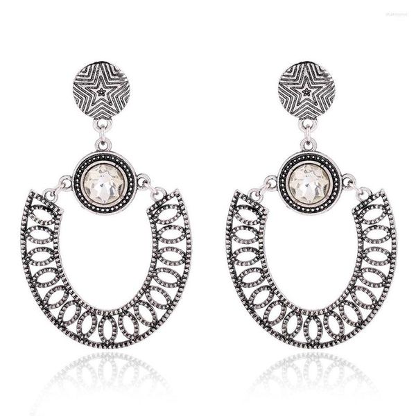 Brincos de moda antiga cor prata strass cristal vintage grande metal brincos femininos Boucle D'oreille Femme Marque 0717