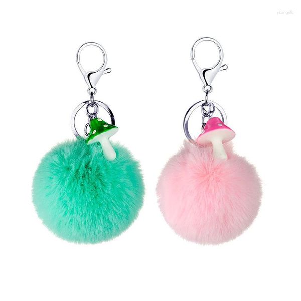 Chaveiros 8 cores Berloque Fofo Bola de Pêlo Artificial Cogumelo Chaveiro Pompons Chaveiro Bolsa de Carro Feminino Anel Jóias