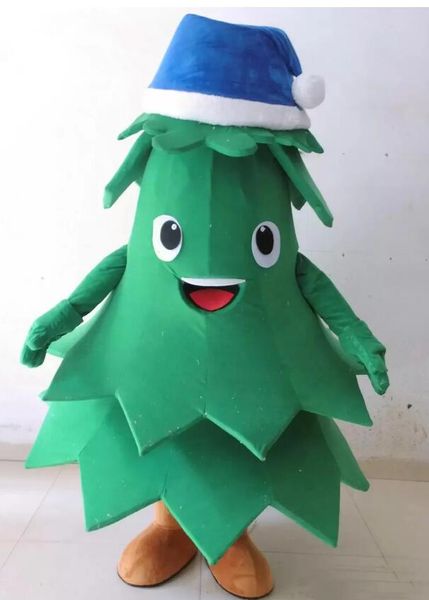 Costume della mascotte dell'albero adorabile di natale del cappello blu della peluche calda di alta qualità per l'adulto da indossare festa di festa