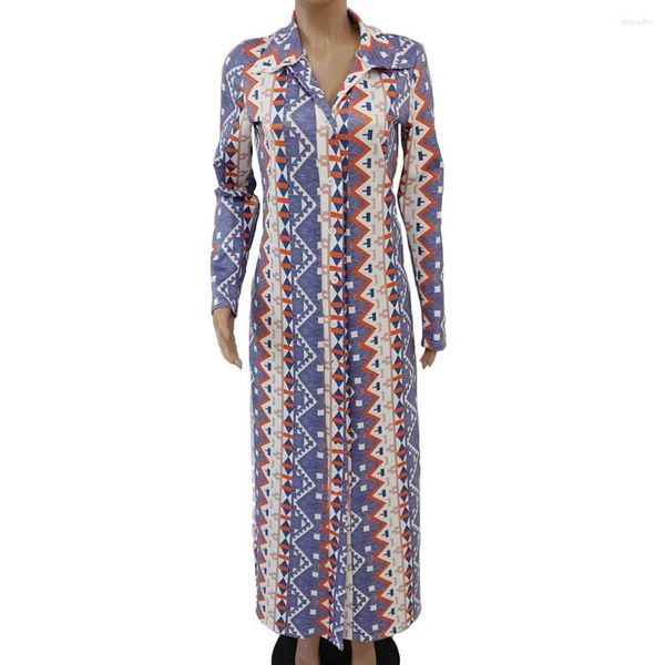 Vestidos Casuais Primavera Verão Vestido Maxi Manga Longa Estilo Africano Senhoras Estampado Bazin Rico Vintage Plus Size 3XL Comprimento Feminino Festa