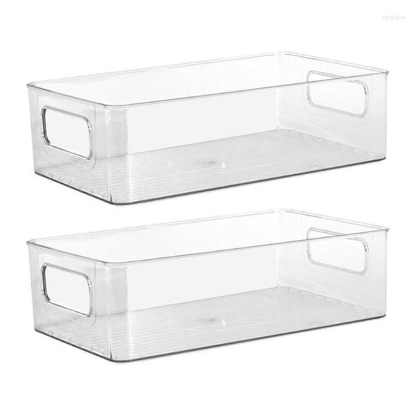 Garrafas de armazenamento 594C 2 peças empilháveis plástico caixa transparente com alças organizador de geladeira bancada para cozinha