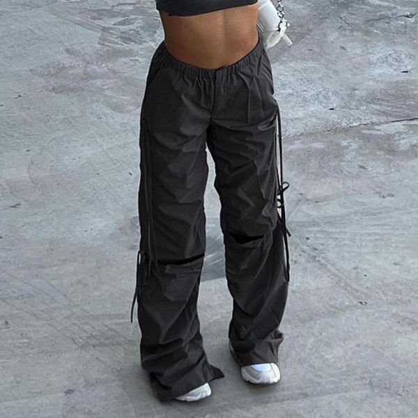 Damenhose, attraktive Damen-Jogginghose, atmungsaktive Cargohose, hohe Taille, Damen, weites Bein, Tanz, lange, zerrissene Löcher