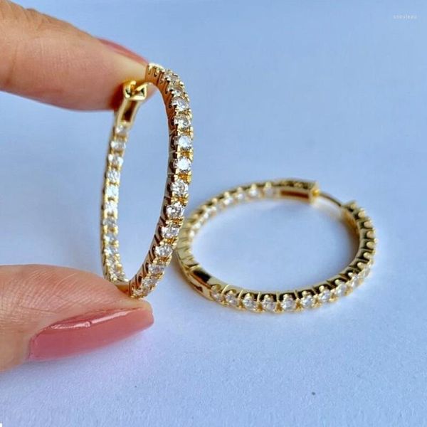 Orecchini a cerchio 35MM Orecchino CZ di medie dimensioni per donna Ragazza Gioielli classici alla moda con Bling ghiacciato 5A Cubic Zirconia